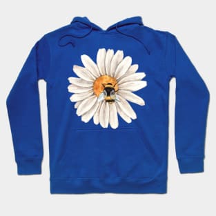 Honey Bee on Daisy Flower in Watercolor Hoodie